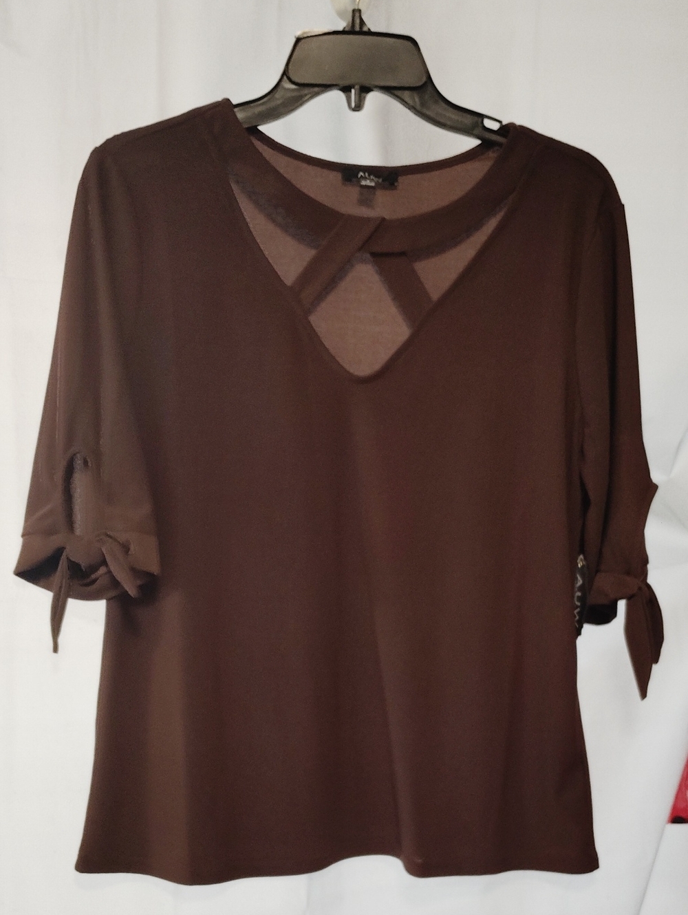 A.U.W Brown V-Neck Tie-Sleeve Blouse